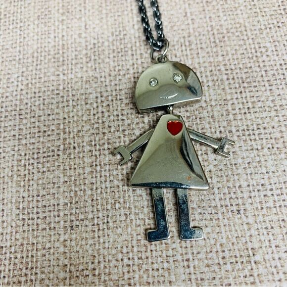 Silver Robot Girl Long Necklace - Picture 2 of 4